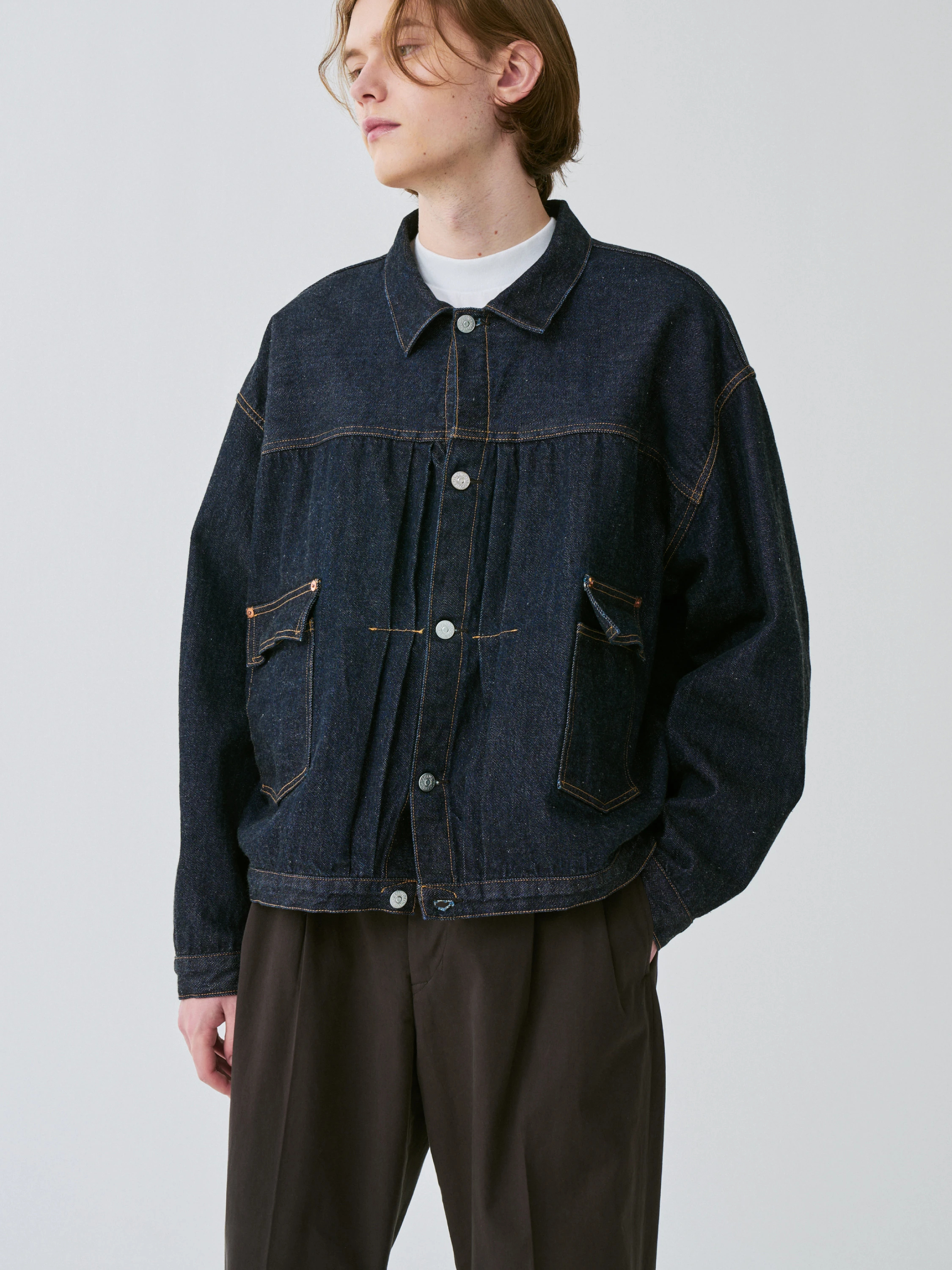 信憑 KAPTAIN SUNSHINE No Collar Denim Jacket ecousarecycling.com